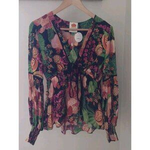 FARM Rio Black Relaxed Tie Front Blouse